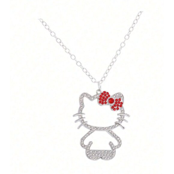 Hello Kitty Rhinestone Pendant Necklace – Sparkling Silver Charm Jewelry - Picture 1 of 2